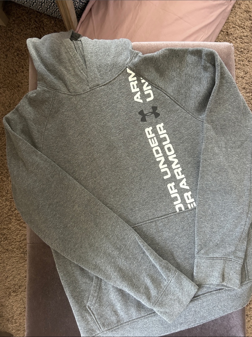 Under Armour Gray Pullover Hoodie with Vertical Logo